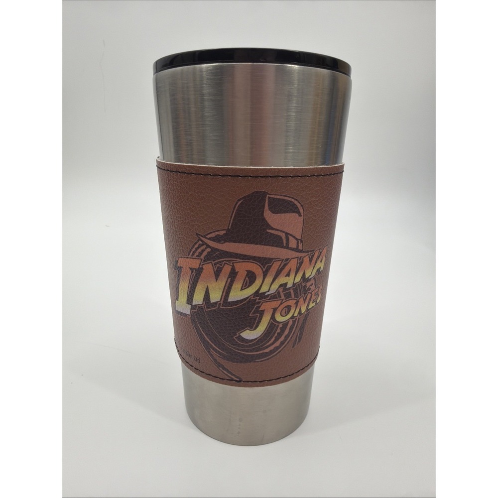 Disney Parks Indiana Jones Travel Tumbler Faux Leather Embossed Metal Cup
